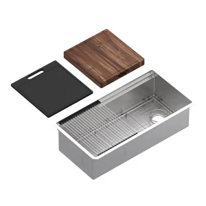 ROHL RUWUM3619WSSB Culinario 36" Stainless Steel Chef/Workstation Sink With Accessories