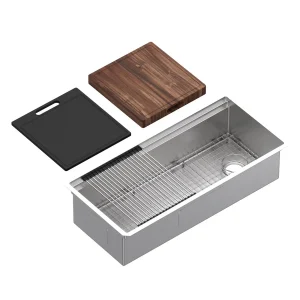 ROHL RUWUM4019WSSB Culinario 40" Stainless Steel Chef/Workstation Sink With Accessories