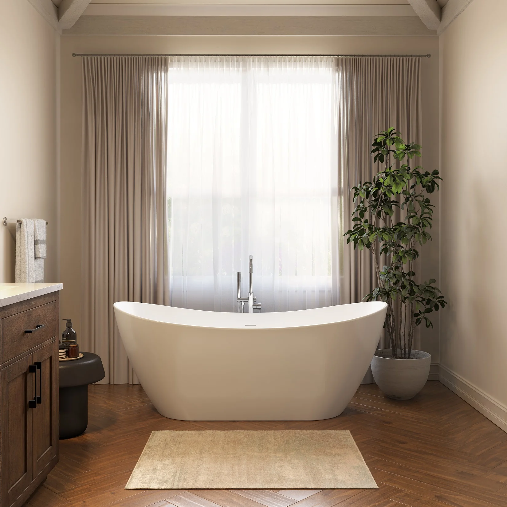 Neptune 220305 Hallstatt 6729 AFR Acrylic Freestanding Center Drain Bathtub in White