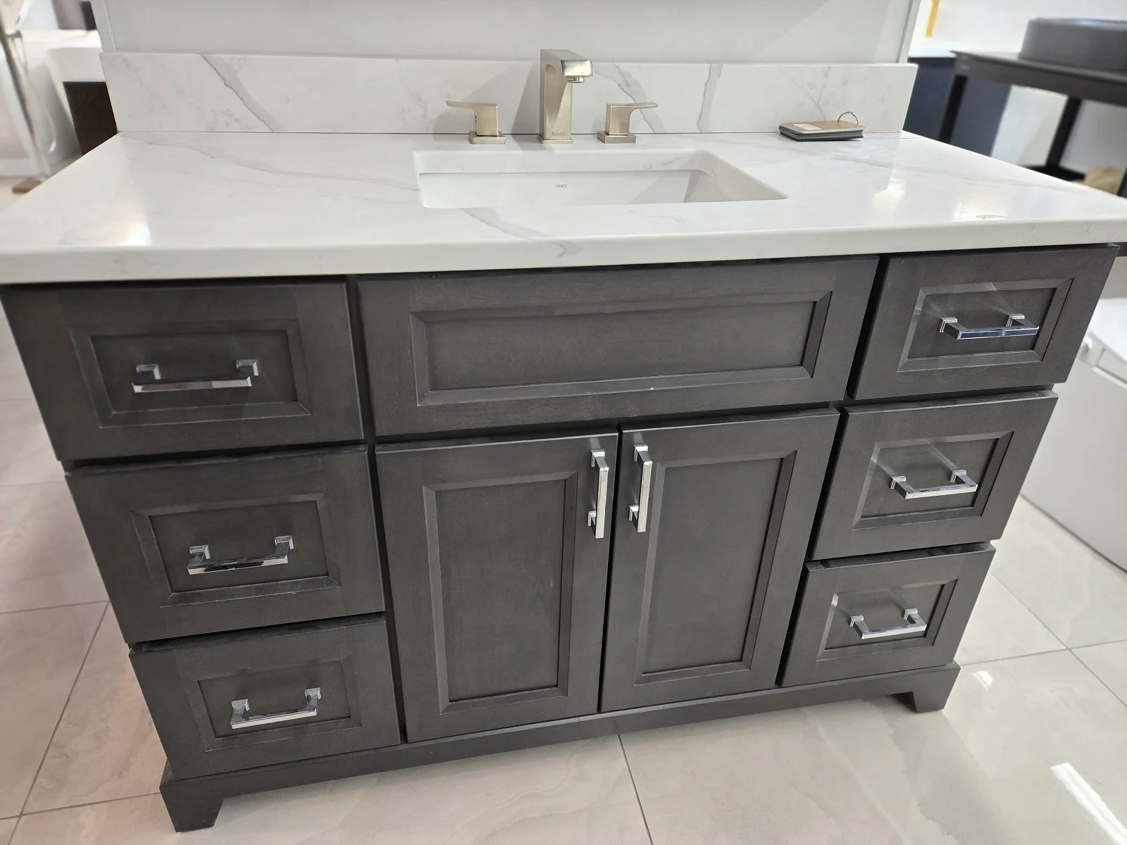 Stone Wood 48″ Classic Collection Vanity, Sink And Quartz Top Combo in Lakewood On Display Clearance – $1,729